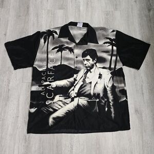 Vintage Scarface Hawaiian Shirt Mens XL Black All Over Print Al Pacino Movie 90s